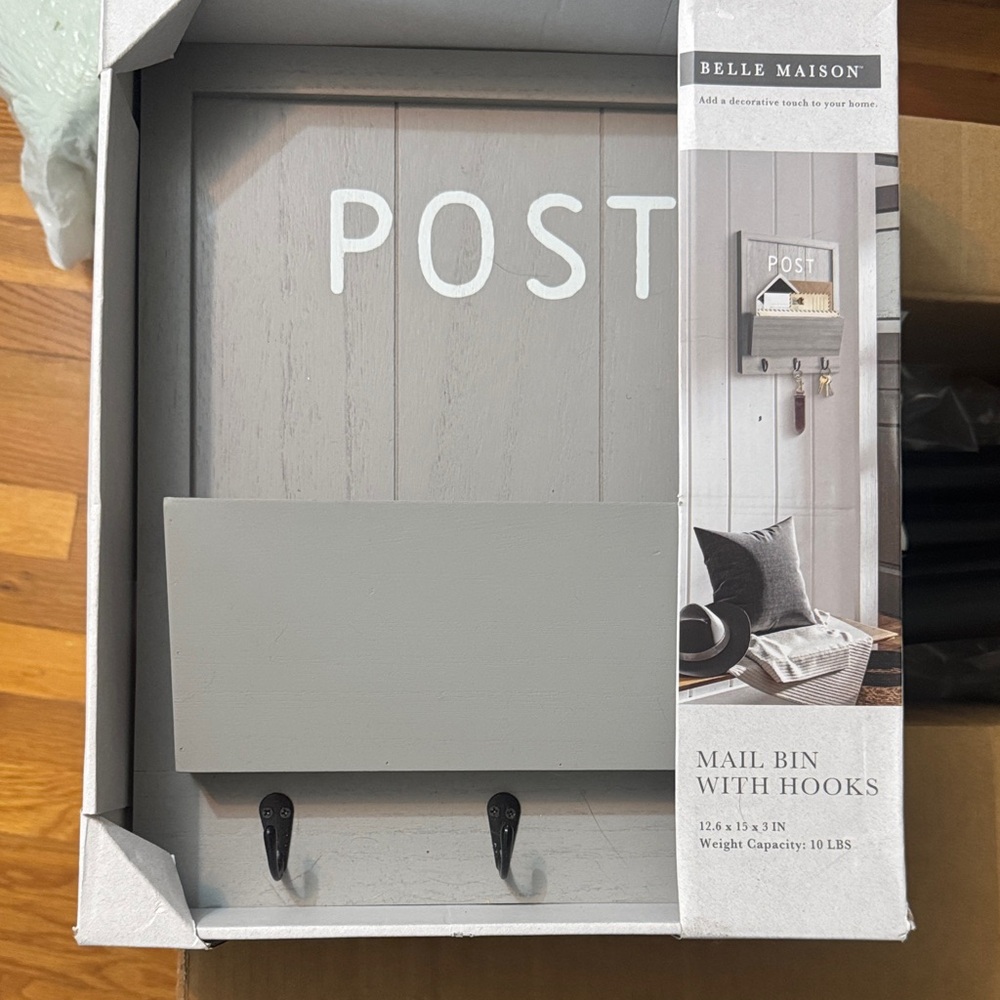 Gray 'POST' Mail Bin with Hooks